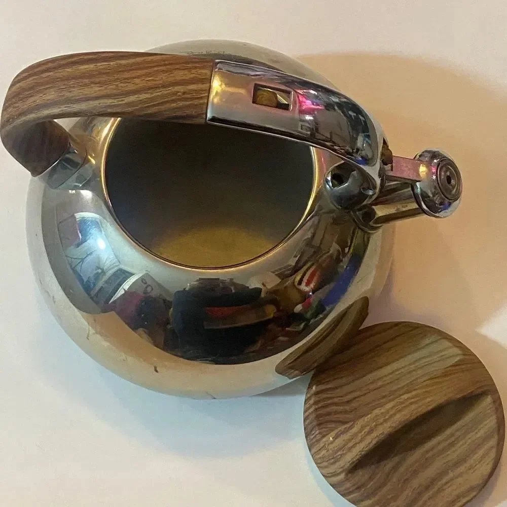 Polished Silver Kettle with Wooden Accents